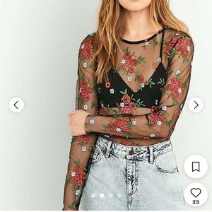 Urban Outfitters sheer floral embroidered long sleeved crew neck sweater (S)